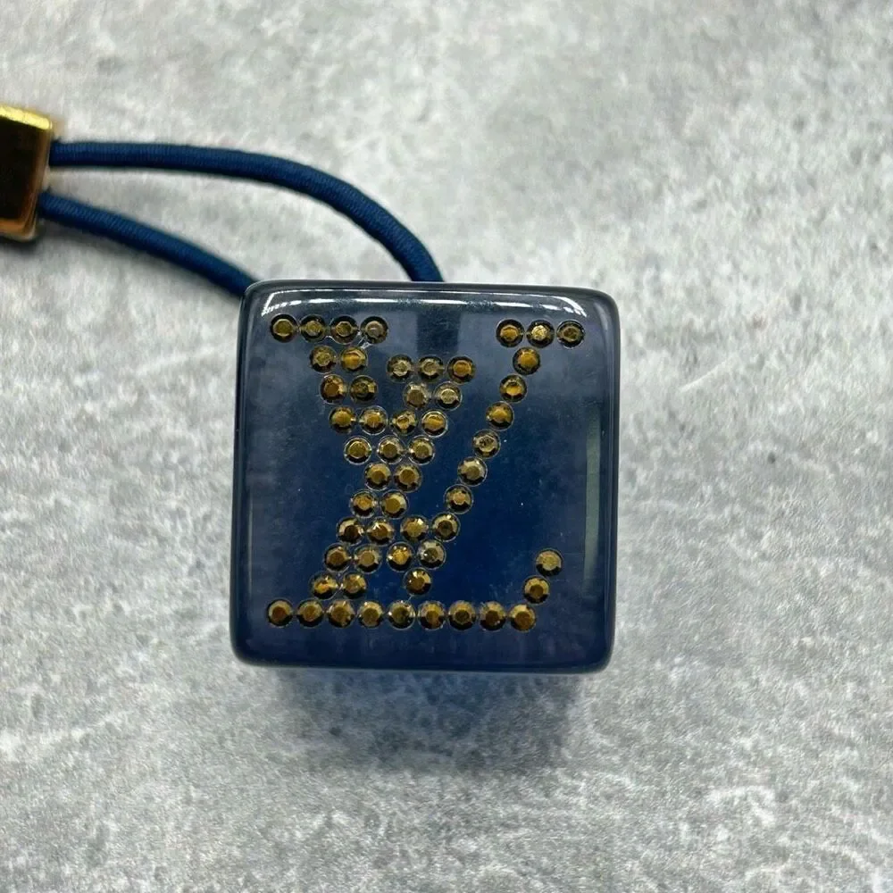 Louis Vuitton Monogram Blue Hair Cubes Rhinestone Pony Tail Hair Tie Accessory